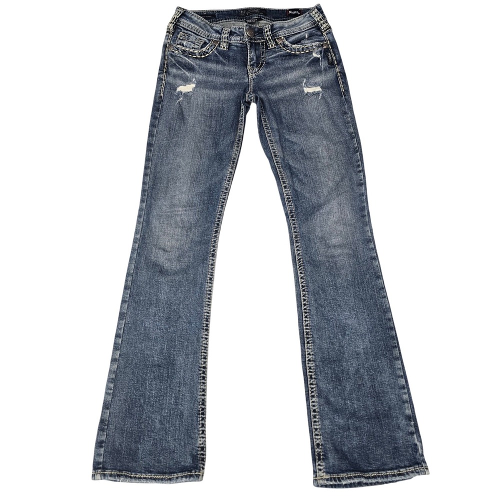 Silver Jeans Co Tuesday Low Bootcut Jeans W26 L31 Distressed Medium Wash Buckle